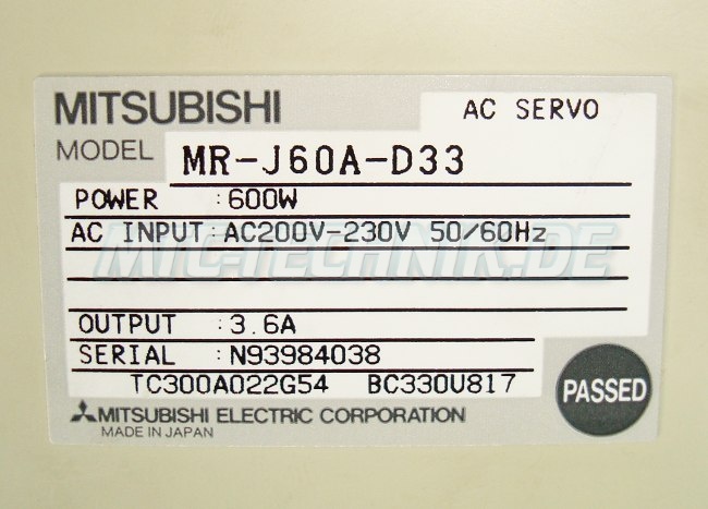 4 Typenschild Mr-j60a-d33